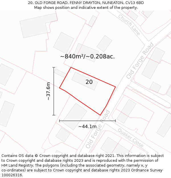 20, OLD FORGE ROAD, FENNY DRAYTON, NUNEATON, CV13 6BD: Plot and title map