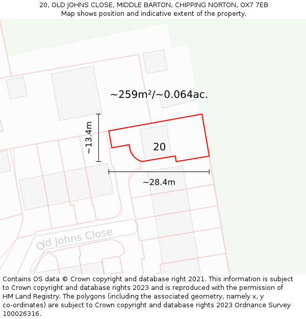 20, OLD JOHNS CLOSE, MIDDLE BARTON, CHIPPING NORTON, OX7 7EB: Plot and title map