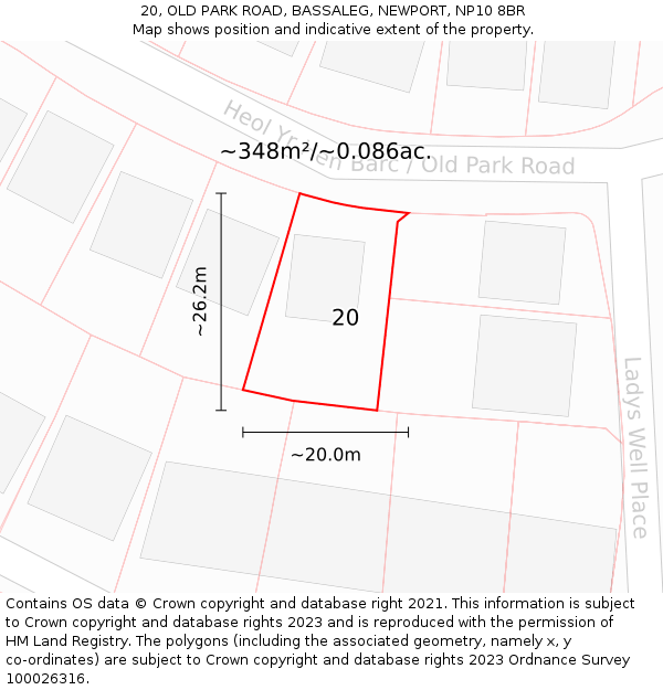 20, OLD PARK ROAD, BASSALEG, NEWPORT, NP10 8BR: Plot and title map
