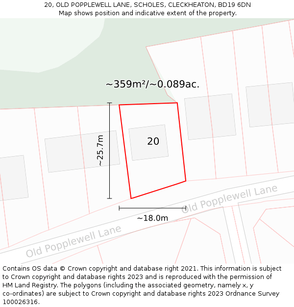 20, OLD POPPLEWELL LANE, SCHOLES, CLECKHEATON, BD19 6DN: Plot and title map