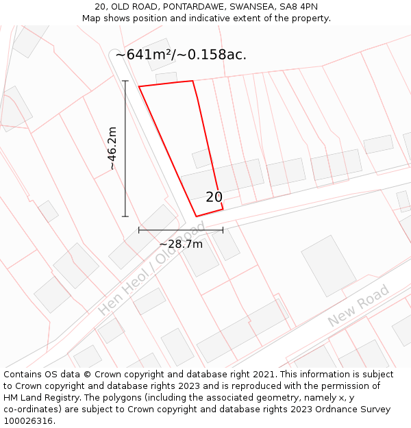 20, OLD ROAD, PONTARDAWE, SWANSEA, SA8 4PN: Plot and title map