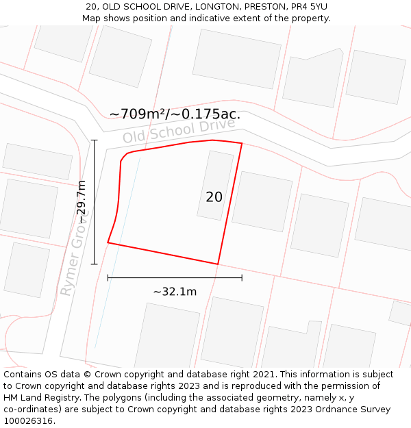 20, OLD SCHOOL DRIVE, LONGTON, PRESTON, PR4 5YU: Plot and title map