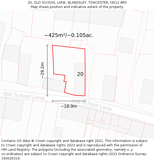 20, OLD SCHOOL LANE, BLAKESLEY, TOWCESTER, NN12 8RS: Plot and title map