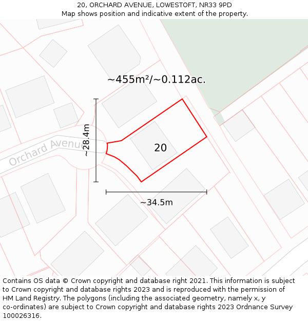 20, ORCHARD AVENUE, LOWESTOFT, NR33 9PD: Plot and title map