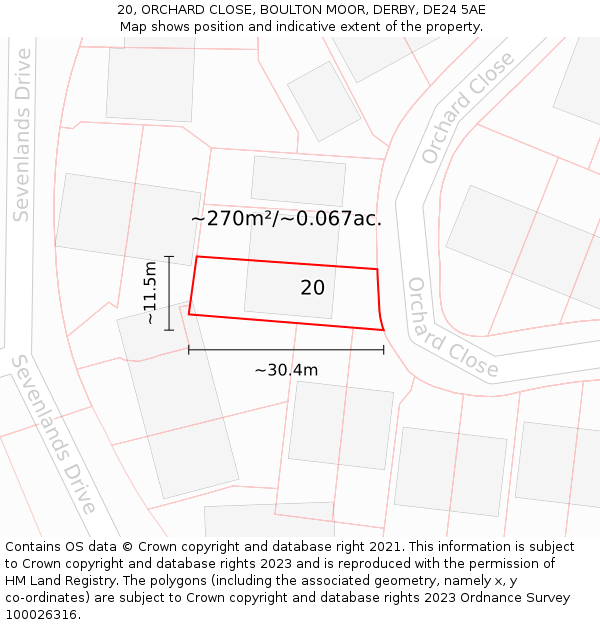 20, ORCHARD CLOSE, BOULTON MOOR, DERBY, DE24 5AE: Plot and title map