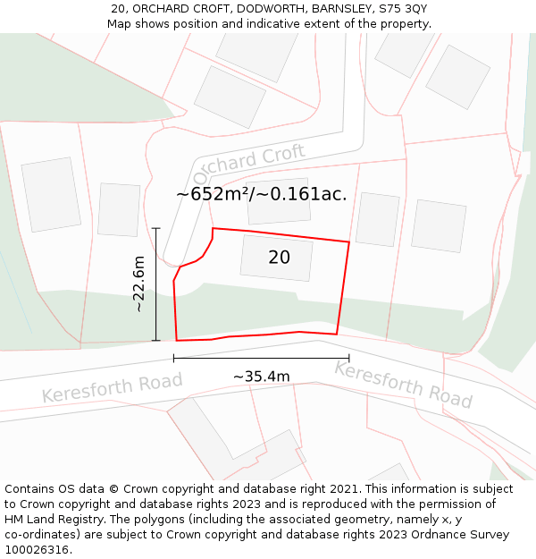 20, ORCHARD CROFT, DODWORTH, BARNSLEY, S75 3QY: Plot and title map