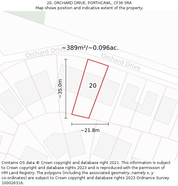 20, ORCHARD DRIVE, PORTHCAWL, CF36 5RA: Plot and title map