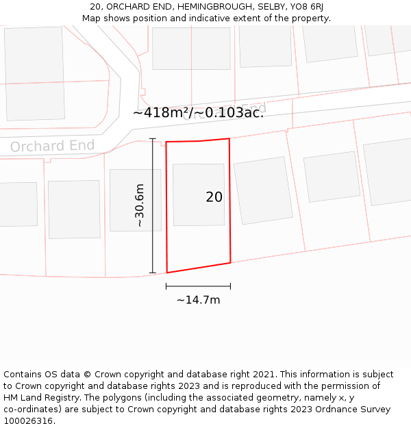 20, ORCHARD END, HEMINGBROUGH, SELBY, YO8 6RJ: Plot and title map
