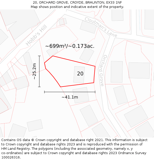 20, ORCHARD GROVE, CROYDE, BRAUNTON, EX33 1NF: Plot and title map