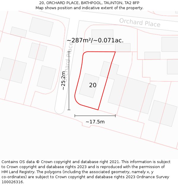 20, ORCHARD PLACE, BATHPOOL, TAUNTON, TA2 8FP: Plot and title map