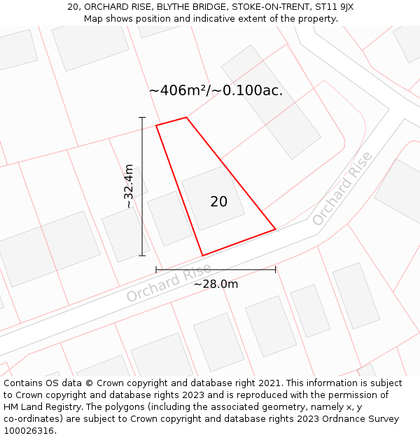 20, ORCHARD RISE, BLYTHE BRIDGE, STOKE-ON-TRENT, ST11 9JX: Plot and title map
