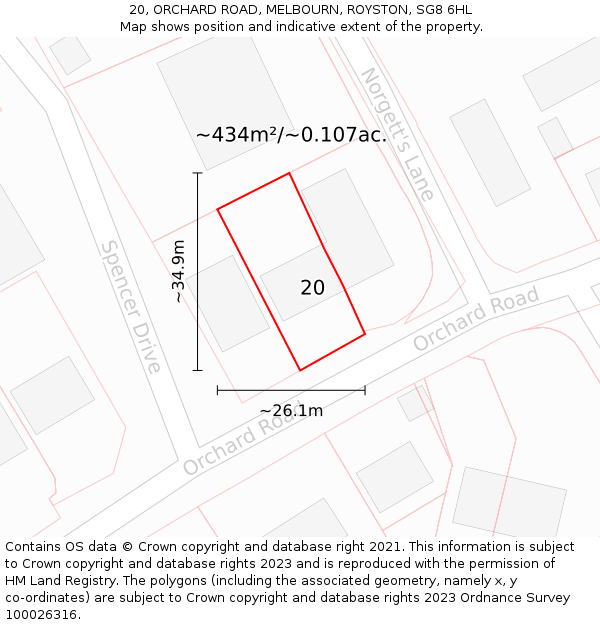 20, ORCHARD ROAD, MELBOURN, ROYSTON, SG8 6HL: Plot and title map