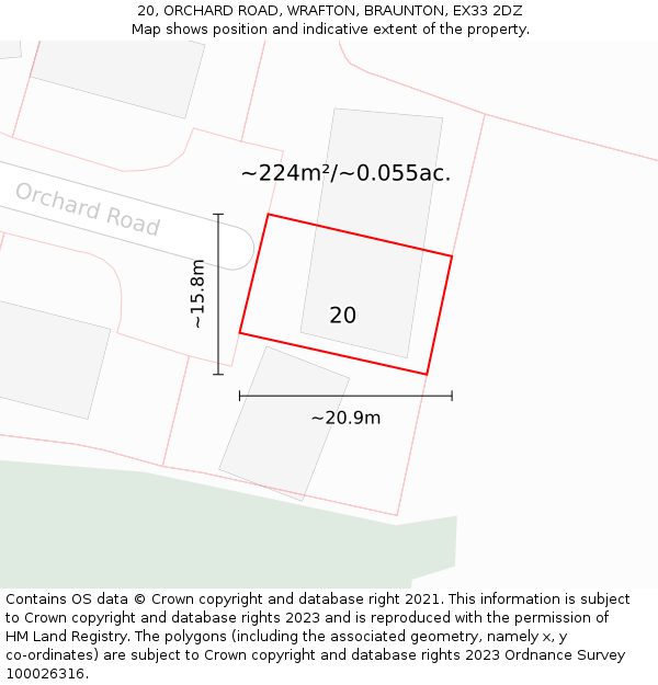 20, ORCHARD ROAD, WRAFTON, BRAUNTON, EX33 2DZ: Plot and title map