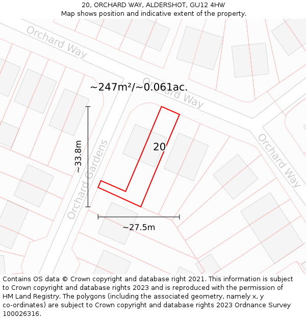 20, ORCHARD WAY, ALDERSHOT, GU12 4HW: Plot and title map