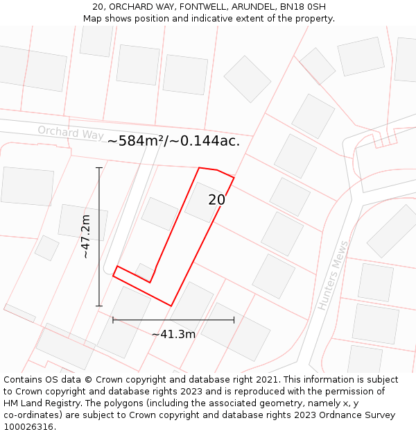 20, ORCHARD WAY, FONTWELL, ARUNDEL, BN18 0SH: Plot and title map