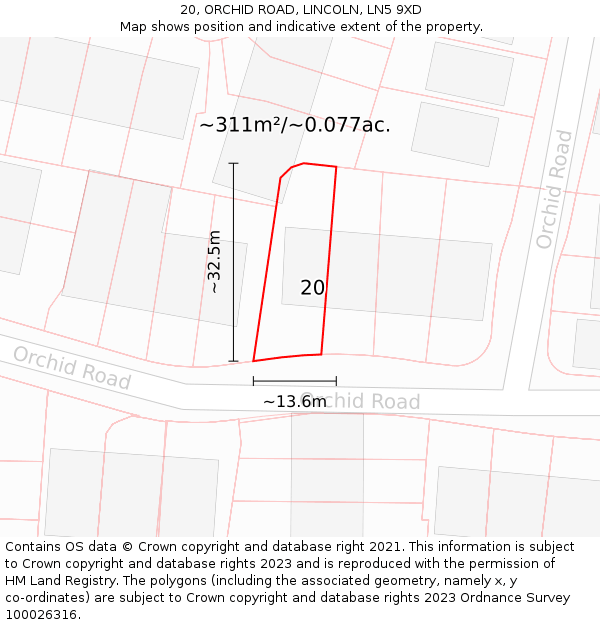 20, ORCHID ROAD, LINCOLN, LN5 9XD: Plot and title map