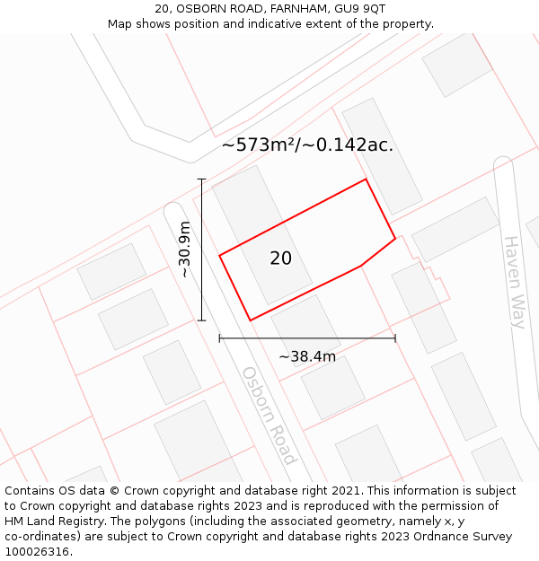 20, OSBORN ROAD, FARNHAM, GU9 9QT: Plot and title map