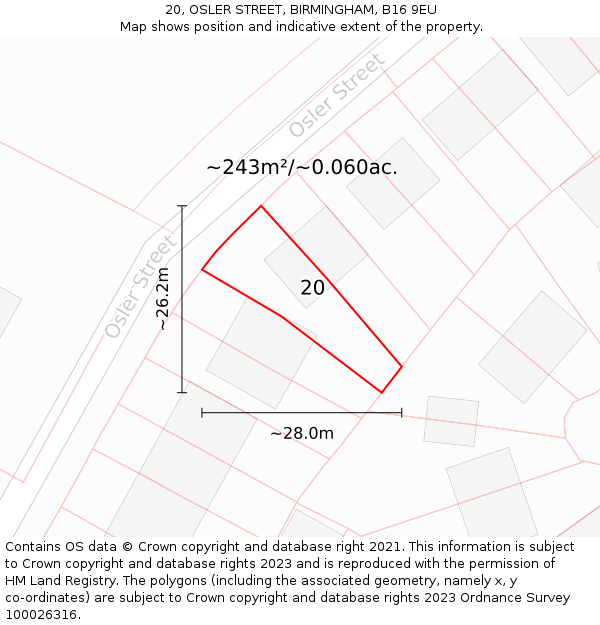 20, OSLER STREET, BIRMINGHAM, B16 9EU: Plot and title map