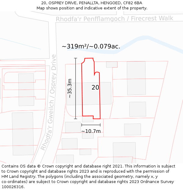 20, OSPREY DRIVE, PENALLTA, HENGOED, CF82 6BA: Plot and title map