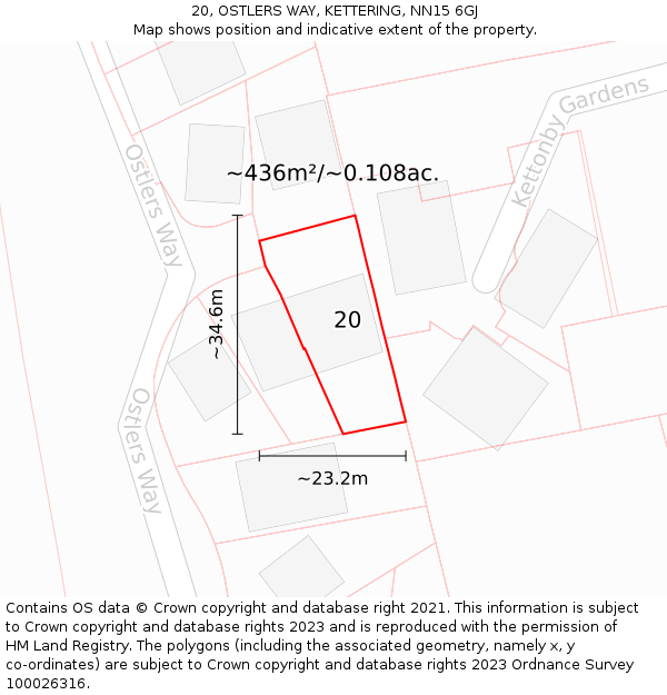 20, OSTLERS WAY, KETTERING, NN15 6GJ: Plot and title map