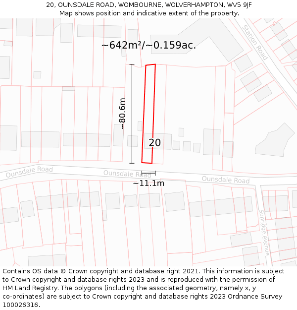 20, OUNSDALE ROAD, WOMBOURNE, WOLVERHAMPTON, WV5 9JF: Plot and title map