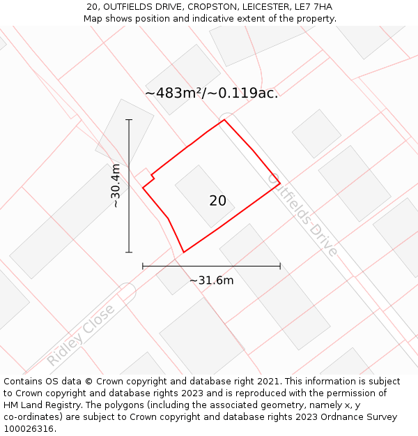 20, OUTFIELDS DRIVE, CROPSTON, LEICESTER, LE7 7HA: Plot and title map