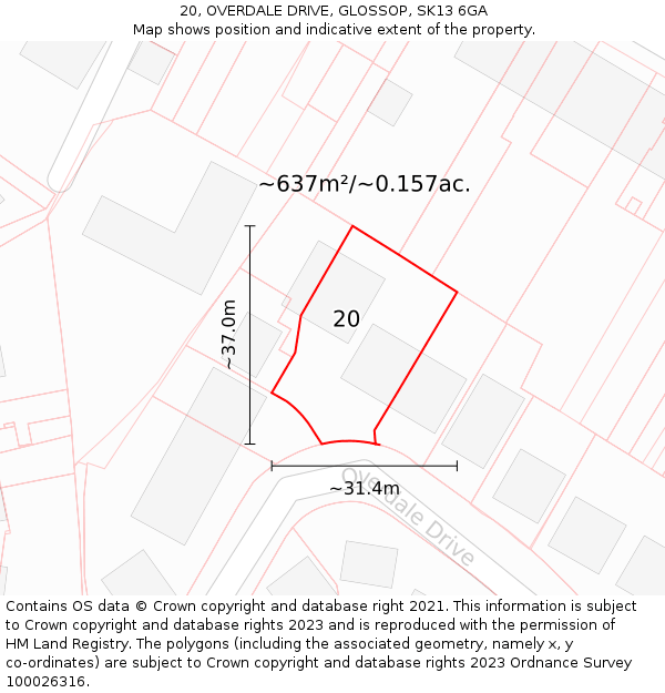 20, OVERDALE DRIVE, GLOSSOP, SK13 6GA: Plot and title map