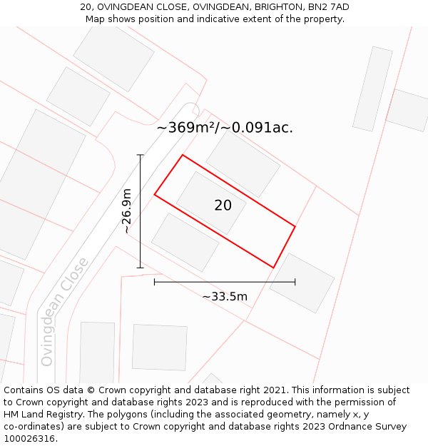 20, OVINGDEAN CLOSE, OVINGDEAN, BRIGHTON, BN2 7AD: Plot and title map