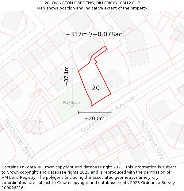20, OVINGTON GARDENS, BILLERICAY, CM12 0UP: Plot and title map