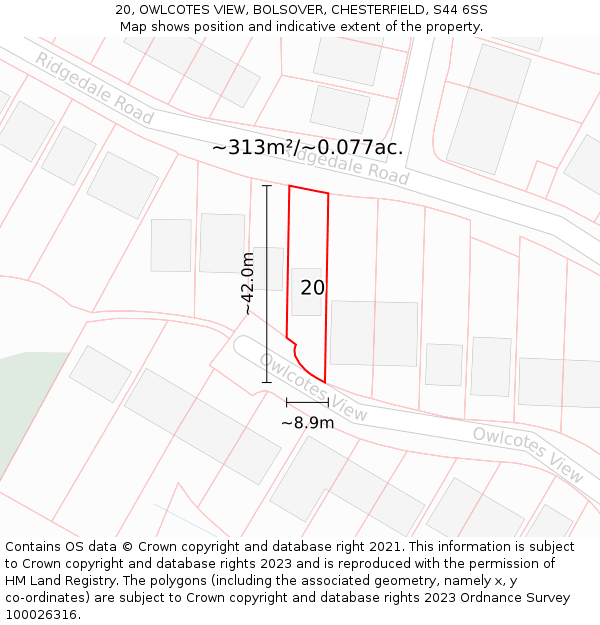 20, OWLCOTES VIEW, BOLSOVER, CHESTERFIELD, S44 6SS: Plot and title map
