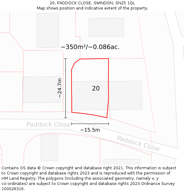 20, PADDOCK CLOSE, SWINDON, SN25 1QL: Plot and title map