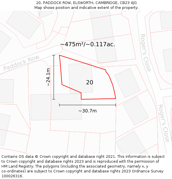 20, PADDOCK ROW, ELSWORTH, CAMBRIDGE, CB23 4JG: Plot and title map
