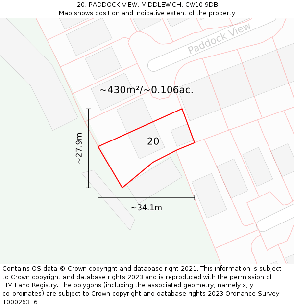 20, PADDOCK VIEW, MIDDLEWICH, CW10 9DB: Plot and title map