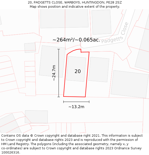 20, PADGETTS CLOSE, WARBOYS, HUNTINGDON, PE28 2SZ: Plot and title map