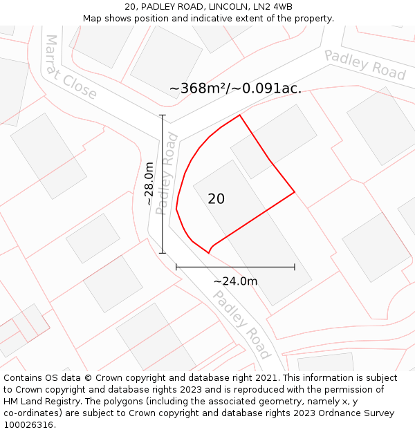 20, PADLEY ROAD, LINCOLN, LN2 4WB: Plot and title map