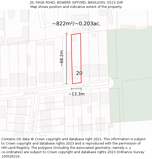 20, PAGE ROAD, BOWERS GIFFORD, BASILDON, SS13 2HP: Plot and title map