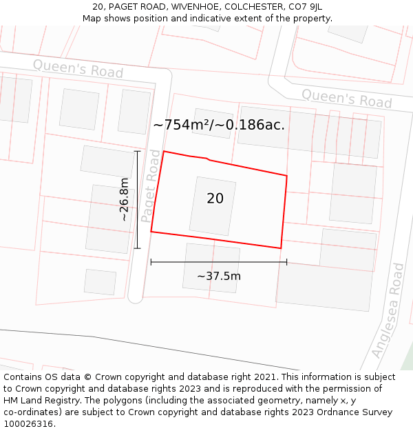 20, PAGET ROAD, WIVENHOE, COLCHESTER, CO7 9JL: Plot and title map
