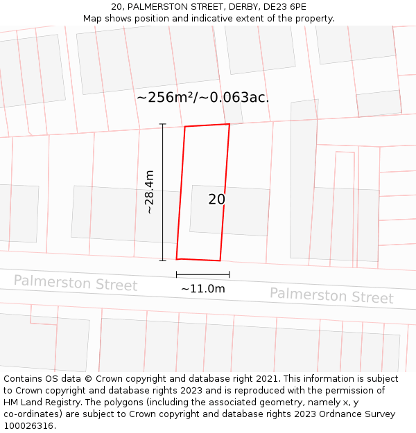 20, PALMERSTON STREET, DERBY, DE23 6PE: Plot and title map