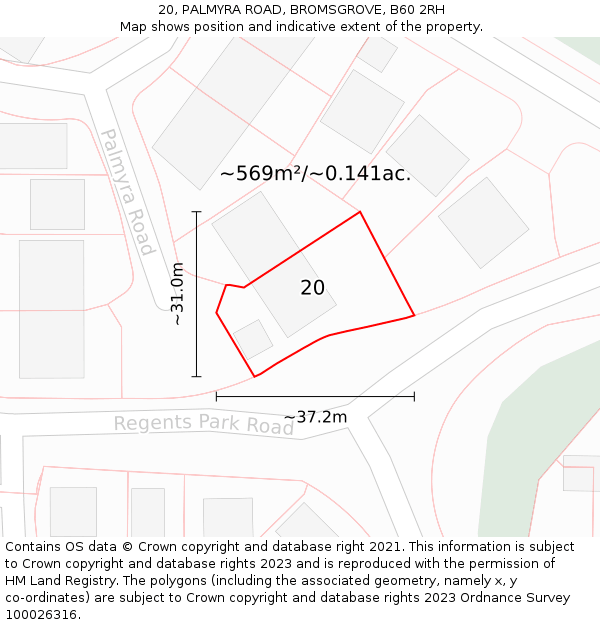 20, PALMYRA ROAD, BROMSGROVE, B60 2RH: Plot and title map