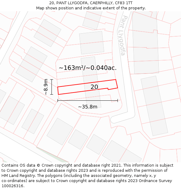 20, PANT LLYGODFA, CAERPHILLY, CF83 1TT: Plot and title map