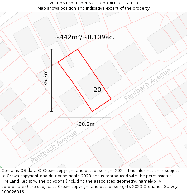 20, PANTBACH AVENUE, CARDIFF, CF14 1UR: Plot and title map