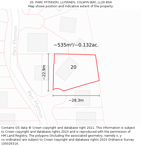 20, PARC FFYNNON, LLYSFAEN, COLWYN BAY, LL29 8SA: Plot and title map