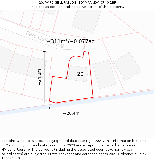 20, PARC GELLIFAELOG, TONYPANDY, CF40 1BF: Plot and title map