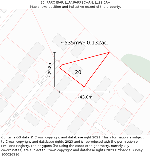 20, PARC ISAF, LLANFAIRFECHAN, LL33 0AH: Plot and title map