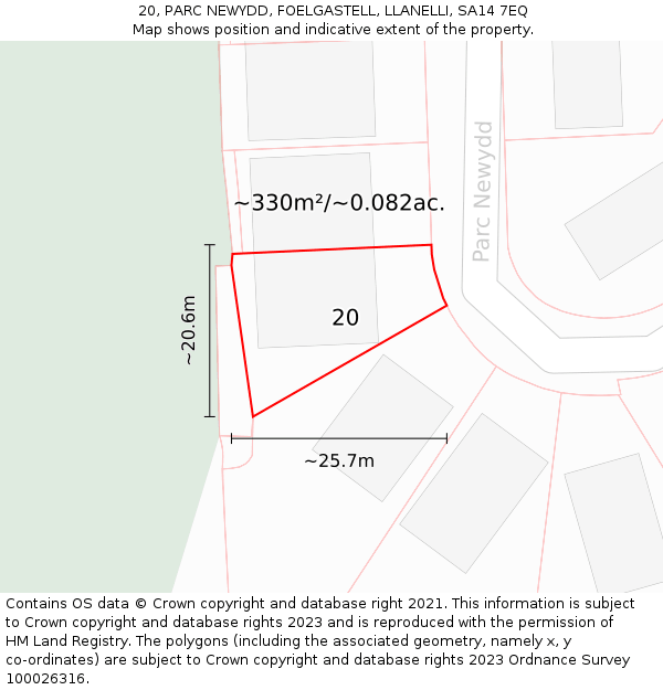 20, PARC NEWYDD, FOELGASTELL, LLANELLI, SA14 7EQ: Plot and title map