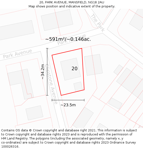 20, PARK AVENUE, MANSFIELD, NG18 2AU: Plot and title map