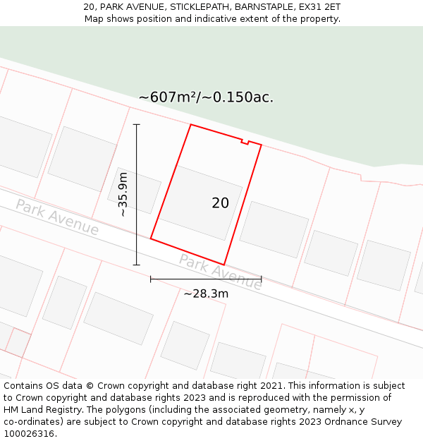 20, PARK AVENUE, STICKLEPATH, BARNSTAPLE, EX31 2ET: Plot and title map