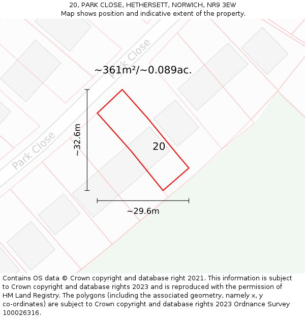 20, PARK CLOSE, HETHERSETT, NORWICH, NR9 3EW: Plot and title map