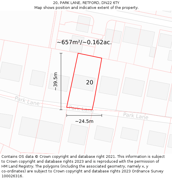 20, PARK LANE, RETFORD, DN22 6TY: Plot and title map