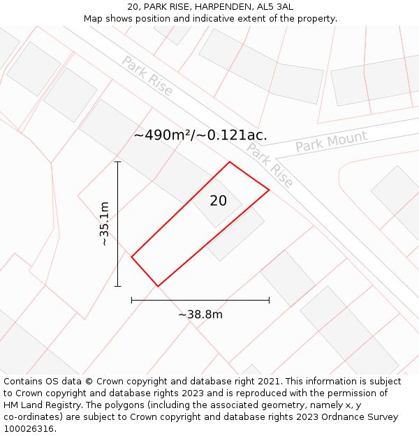 20, PARK RISE, HARPENDEN, AL5 3AL: Plot and title map